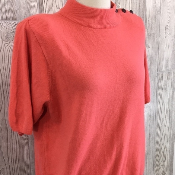 Vintage JP Collections Mock Turtleneck Orange Short Sleeve Sweater Top - Picture 4 of 8